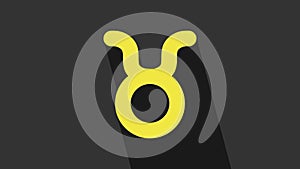 Yellow Taurus zodiac sign icon isolated on grey background. Astrological horoscope collection. 4K Video motion graphic