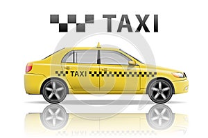 Yellow taxi cab isolated on white background. Realistic city taxi mockup. Vector illustration