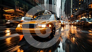 Yellow taxi cabs in new york city vibrant motion blur on busy downtown street highquality 16k image