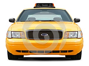 Yellow taxi car front view. photo