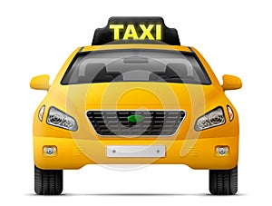 Yellow taxi car isolated on white background photo