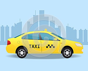 Yellow taxi car. Side view illustration.