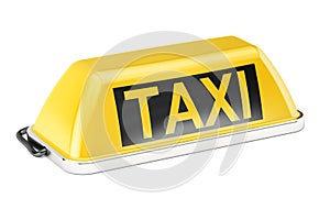 Yellow taxi car signboard, 3D rendering