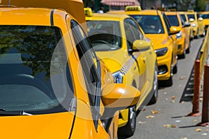 Yellow taxi cars on the empty street