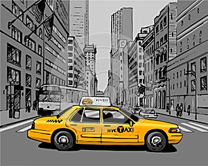Yellow Taxi in the city street