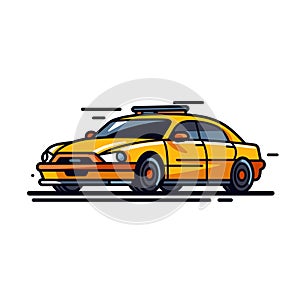 Yellow taxi distinctive style cartoon illustration. Vibrant colors modern taxi design, sleek sedan photo
