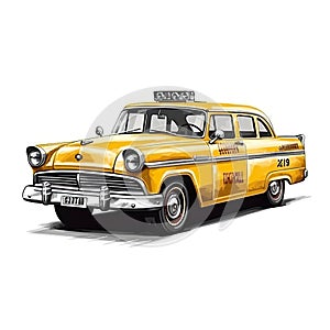 yellow taxi, elegantly isolated against a clean white background.