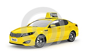 Yellow taxi isolated on white background.