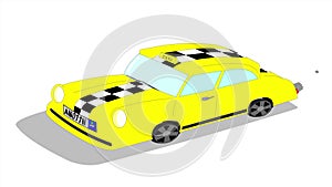 yellow taxi rides on white background, car running for a tourist on city street, 2d video illustration vector animation