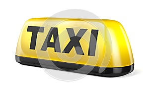 Yellow taxi sign isolated on white background