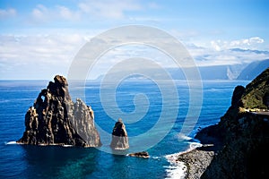 Yellow taxi on Western Madeira coast