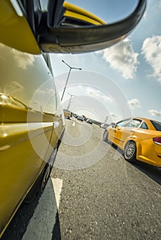 Yellow taxis driving on