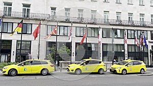 Yellow taxis in front of the Ritz-Carlton. Budapest, Hungary