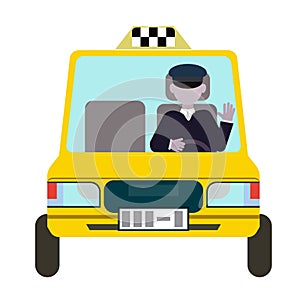 yellow taxis and the taxi driver. vector flat design