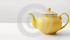 Yellow teapot on white background with copy space