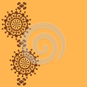 Yellow template with round ornament. Copy space. Vector illustration