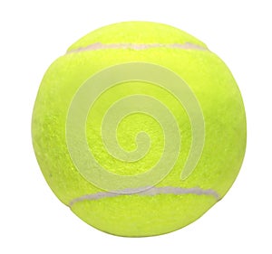 Yellow tennis ball isolated on a white background. Close-up, sports lifestyle