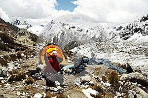 Yellow tent in the Cordillera Mountain