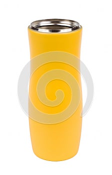 Yellow thermo mug isolated on white
