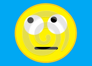 A yellow thinking or guilty expression emoticon smiley light blue turquoise backdrop