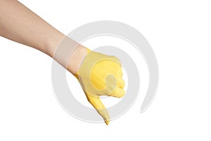 A yellow thumb down