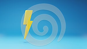 Yellow Thunderbolt 3D Shape Spinning on Studio Blue Background