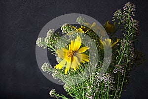 YELLOW TICKSEED FLOWER WITH SWEET ALYSSUM IN A BOUQUET
