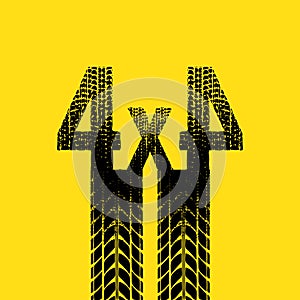 Yellow tire track 4x4 background