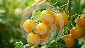 The Yellow Tomatoes on Vine. AI generated