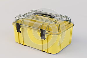 yellow tool case on pastel background. 3d render