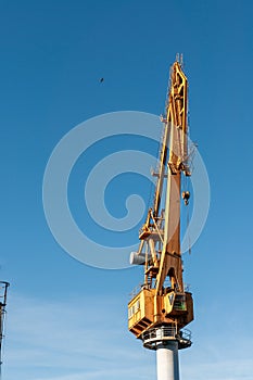 Yellow Tower crane with blue sky photo
