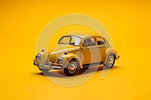 Yellow toy car isolated on vibrant yellow background after edits photo