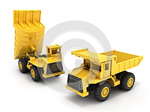 Yellow toy dump truck isolated on white background 3d render