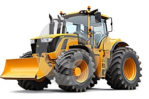 Yellow Tractor, Front View, Agricultural Machinery