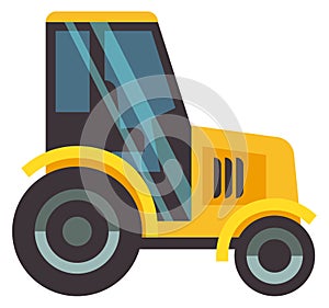 Yellow tractor icon. Industrial and farm transport machine