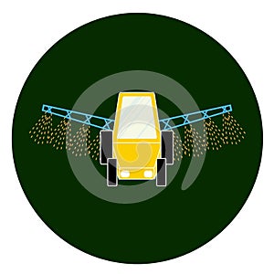 Yellow tractor sprayer round icon flat design element stock vector illustration