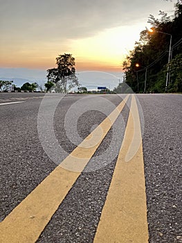 Yellow traffic line color Double solid lines to warn prohibiting overtaking