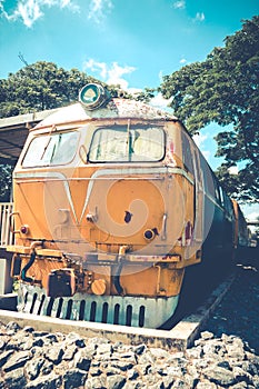 Yellow train and blue sky vintage style