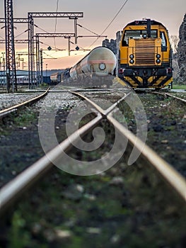 Yellow train in composition