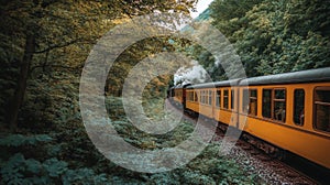 Yellow Train Passing Through Dense Forest