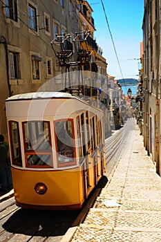 Yellow tram Lisbon photo