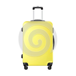 Yellow travel plastic suitcase realistic hand Luggage