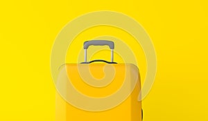 Yellow travel suitcase against a yellow background. 3D Rendering