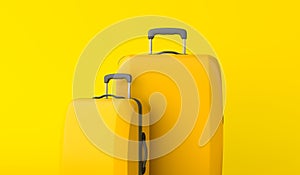 Yellow travel suitcase against a yellow background. 3D Rendering