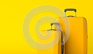 Yellow travel suitcase against a yellow background. 3D Rendering