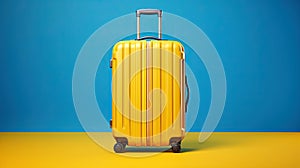 Yellow travel suitcase. Generative AI