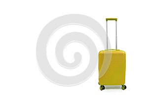 Yellow travel suitcase, luggage isolated on white background with clipping path