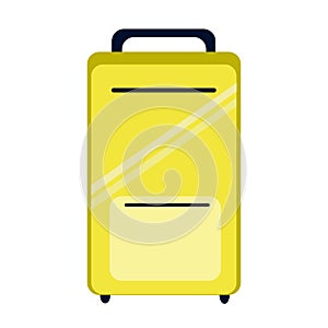 Yellow travel suitcase on wheels.