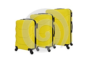 Yellow travel suitcase on a white background