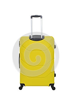 Yellow travel suitcase on a white background